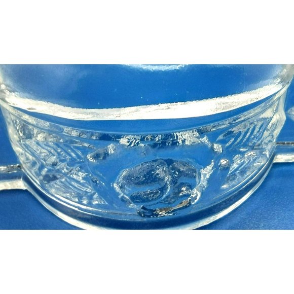 Pressed Glass Dish Bowl Embossed Roses Ornate Handles Vintage Pedestal Bottom - Picture 14 of 15